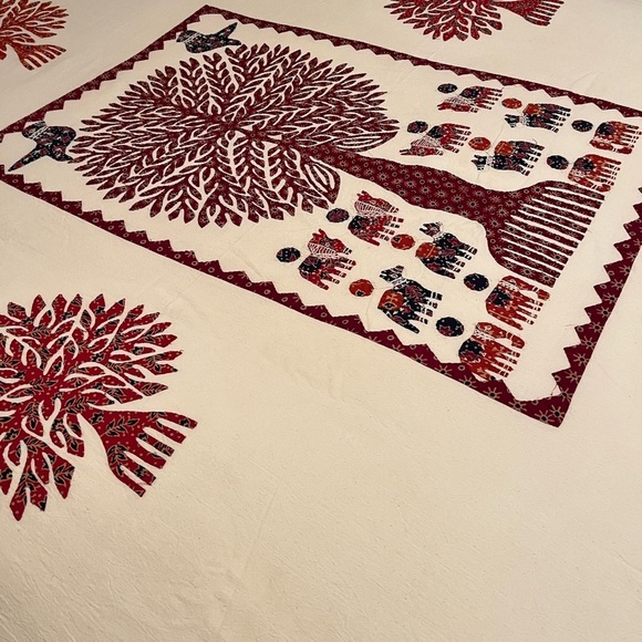 HANDCRAFTED BLOCK PRINT APPLIQUÉ TREE OF LIFE BED COVERLET TEXTILE WALL HANGING - Picture 11 of 16